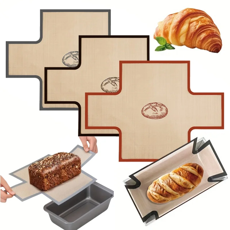 1/3 Stück Silikon-Kastenpfannen-Einlagen, antihaftbeschichtete Backmatte, lebensmittelechte, wiederverwendbare Brotpfannen mit rutschfester Kante, selbstgemachtes Backzubehör