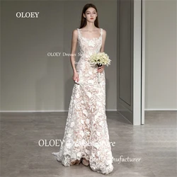 OLOEY Elegant Mermaid Wedding Dresses Square Collar Customized Sleeveless Floor Length Vestido de noiva Sweep Train Bridal Gown