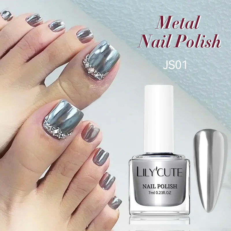 LILYCUTE 7ml Super Bright Metallic Nail Polish No Need Lamp Quick Dry French Style Glass Bottle Regular Nail Polish For Nail Art