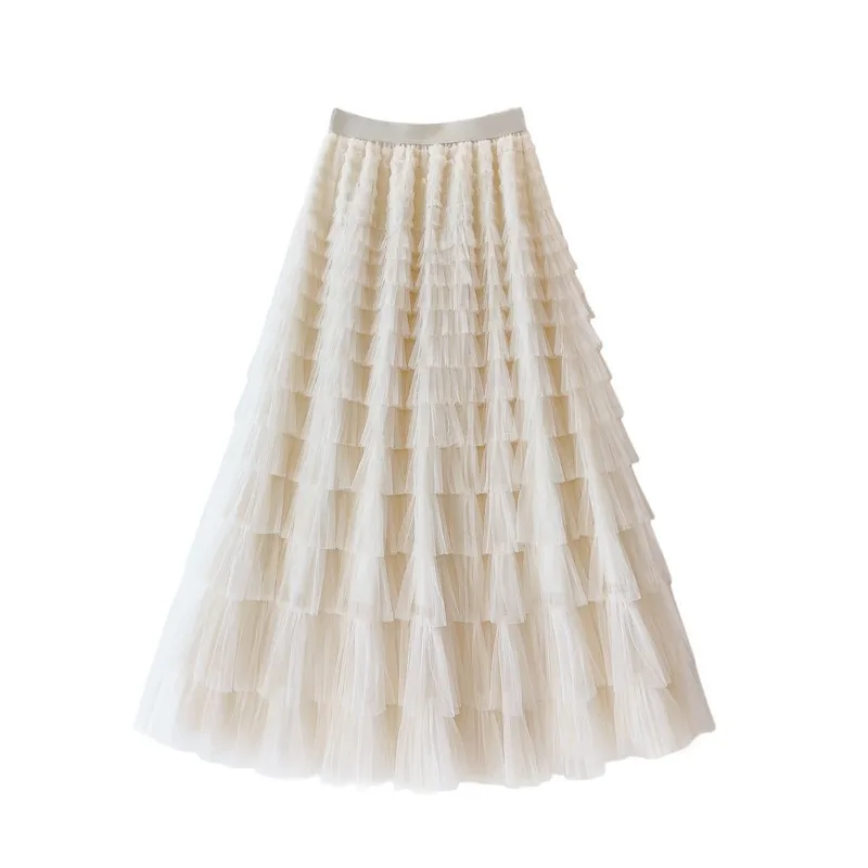 Mode Tule Taart Rok Vrouwen Zomer Elastische Taille Lange Rokken A-lijn Chic Rokken Vrouwelijke Casual Tutu Prinses Rokken