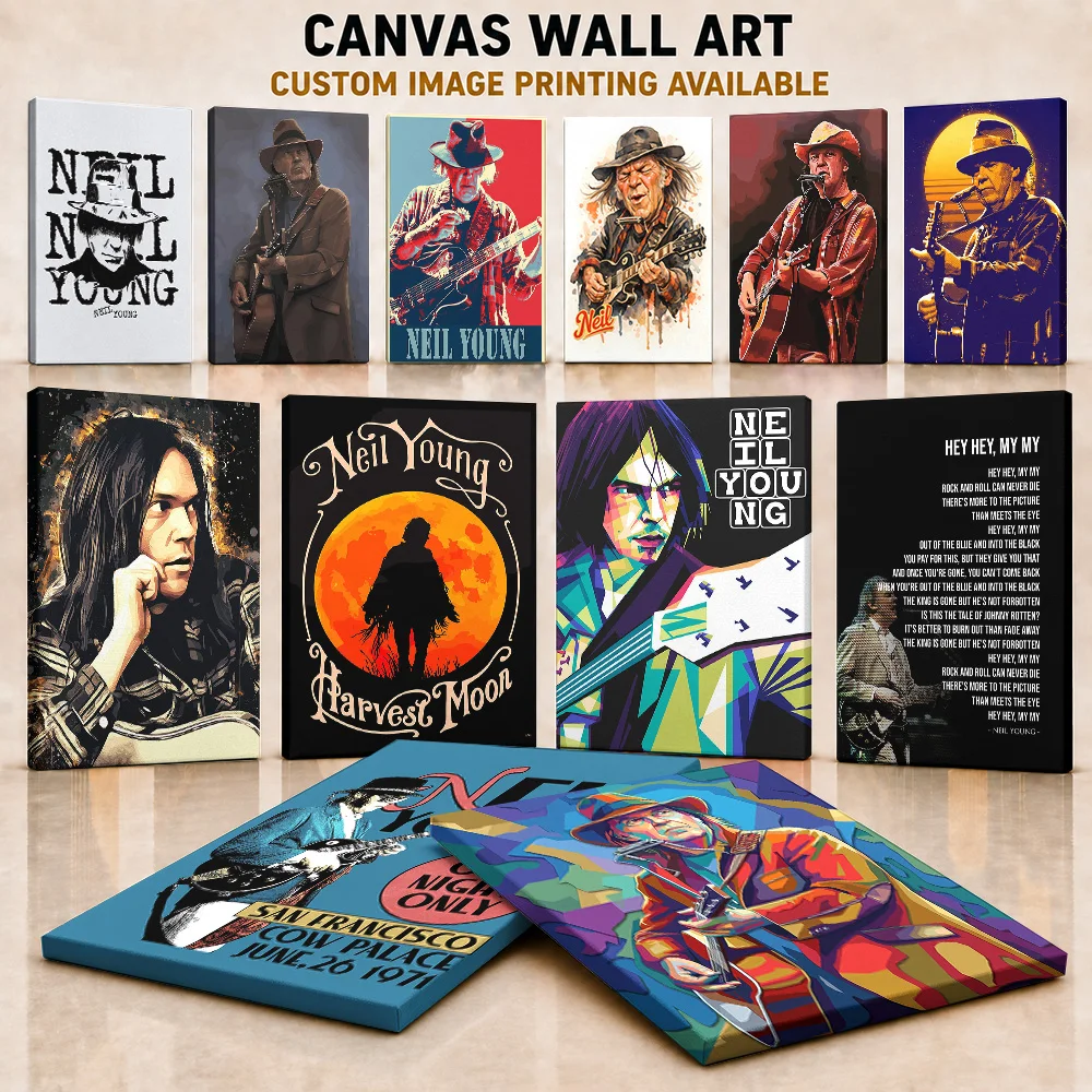 Neil Young Canvas Print Poster Customized Photo Timeless Folk Rock Legend Style Wall Paintings Decoration For Study Fan Gift