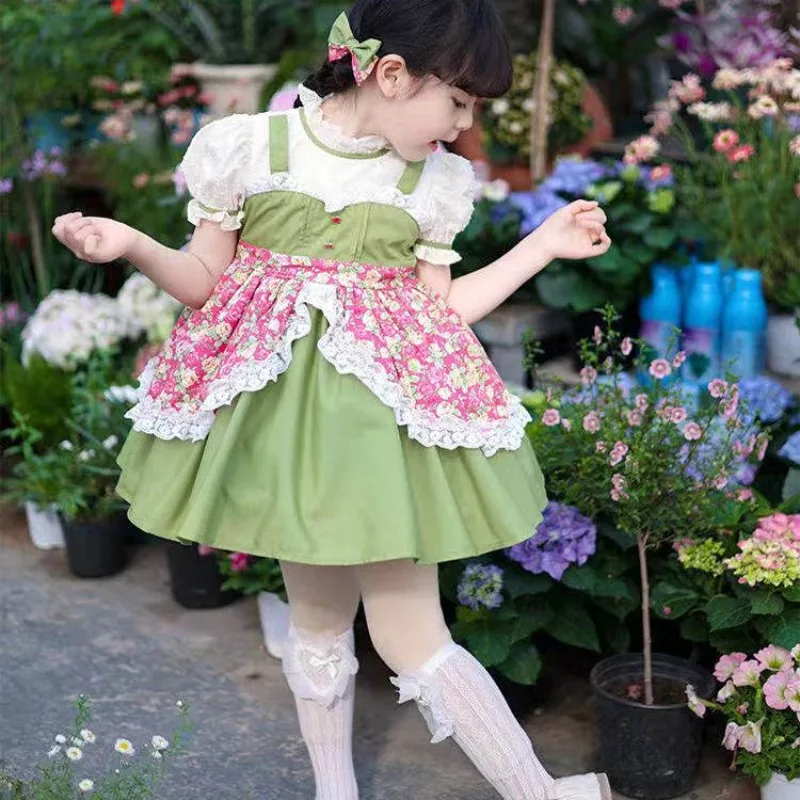 

Handmade Baby Pure Cotton Princess Skirt Children's Short-sleeved Lolita Dress Wedding Party Wear Baby Floral Girls Dress