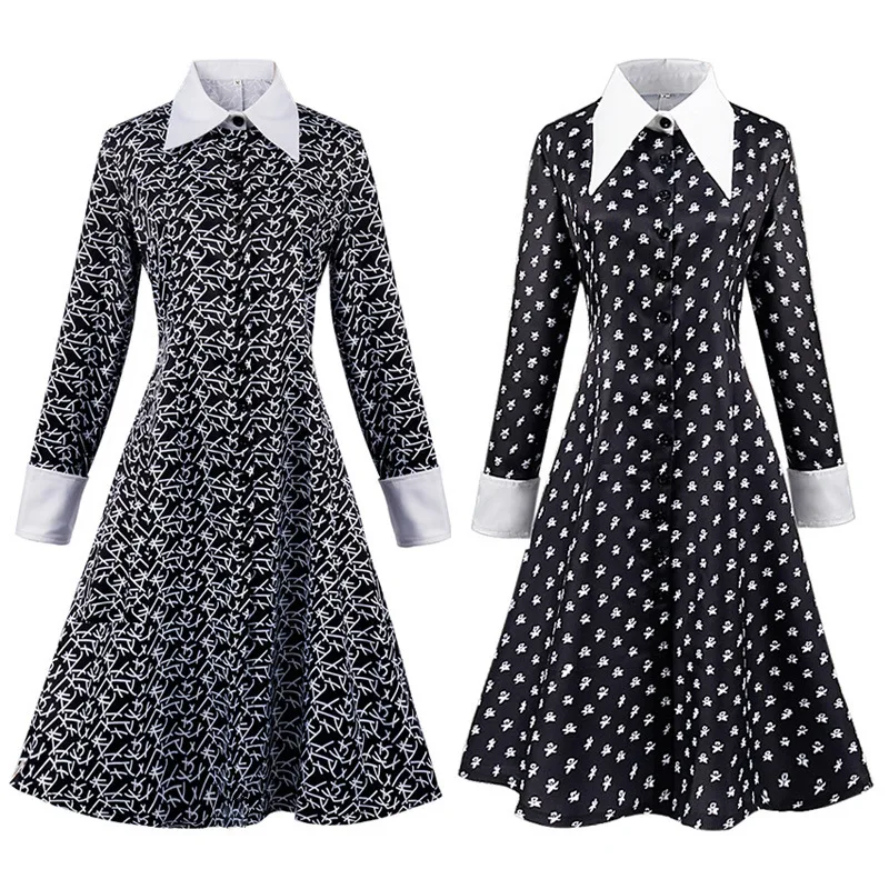 الأربعاء الموسم 2 كوس البدلة آدامز فاميلي فستان طباعة تنورة فستان الرقص تأثيري حلي بدلة الأطفال