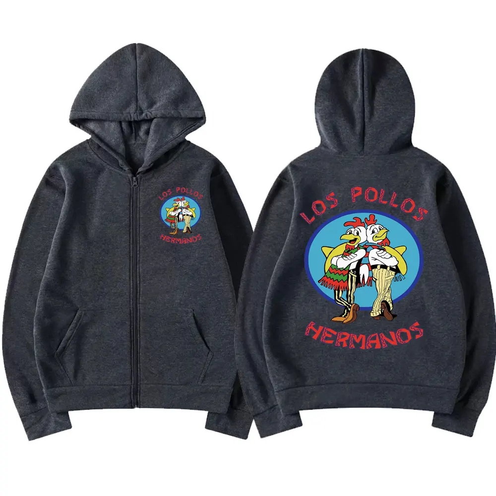 TV Series Breaking Bad Los Pollos Hermanos Graphic Logo Zip Hoodie Men Casual Clothing Chicken Brothers Men\'s Zipper Sweatshirts