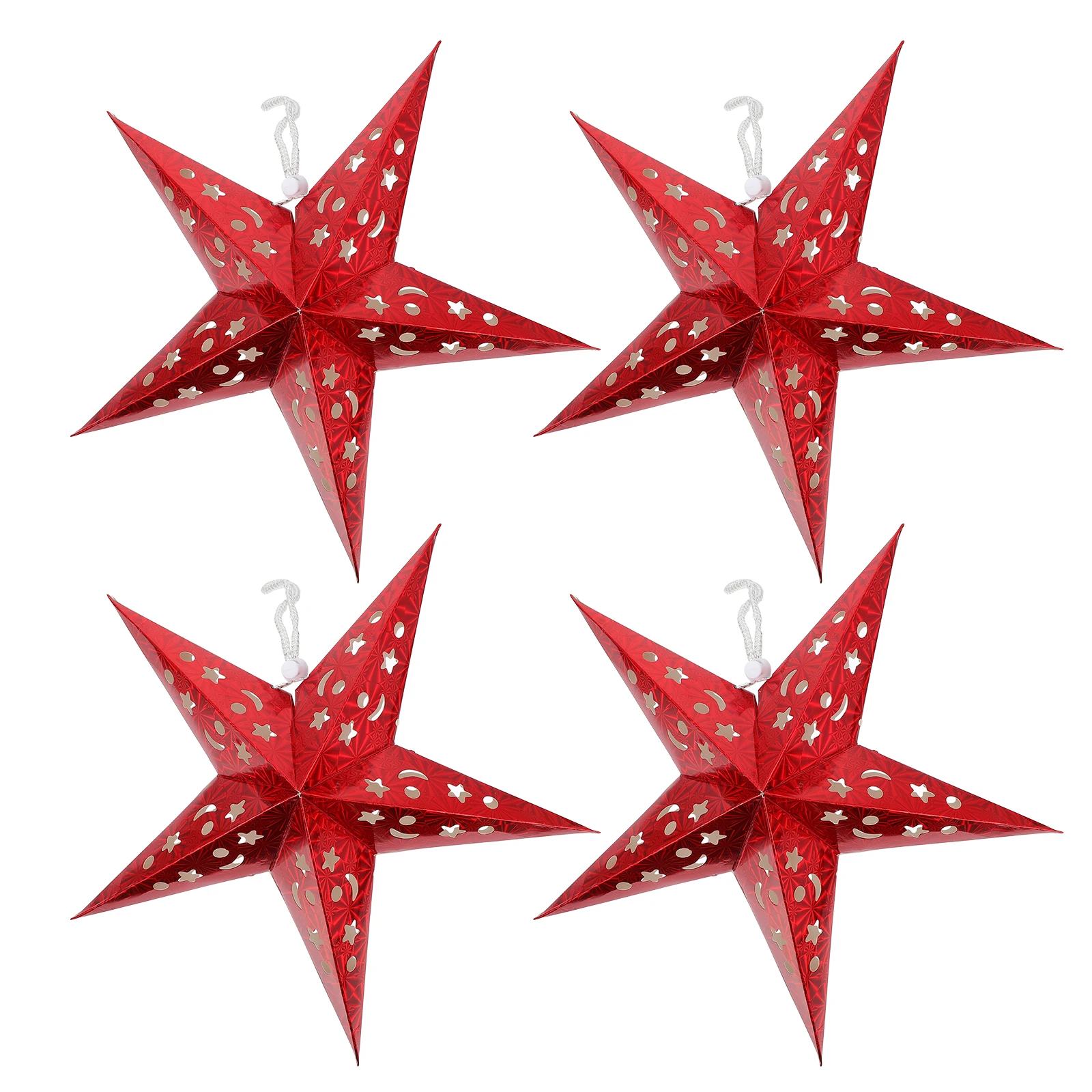 

4pcs 3D Paper Red Christmas Decor 30cm Hanging Pentagram Lampshade Ceiling Stars Indoor Lighting