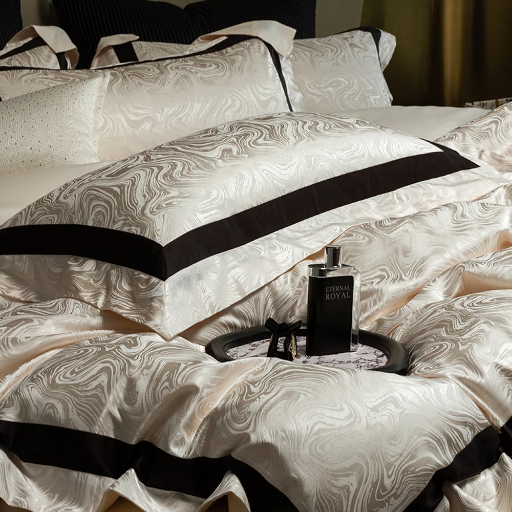 4pcs Light Luxury Exquisite Jacquard Quilt Cover Set 100% Count Australian Cotton with Bed Sheet Quilt Cover and Pillowcases