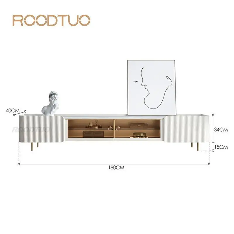 

Roodtuo, белый ТВ-шкаф для телевизора, коричневое закаленное стекло, вертикальная рельефная Подставка для телевизора, искусственный роскошный журнальный столик