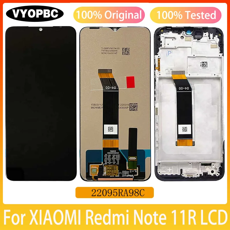 Original LCD Display With Frame For XIAOMI Redmi Note 11R Panel Digitizer Assembly Repair Replacement Parts 22095RA98C Screen