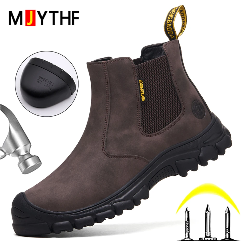 Neue Sicherheitsstiefel für Herren, wasserdichte Lederstiefel, Schuhe mit Stahlkappe, Anti-Smash- und Durchstichschutz, Arbeitsstiefel, unzerstörbare Schuhe, rutschfest