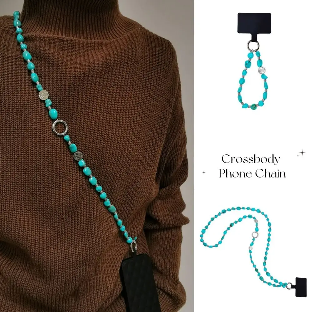 Acrylic Turquoise Cell Phone Strap Keychain Bohemia Crossbody Phone Chain Handheld Irregular Stone Bead Strap Phone Lanyard