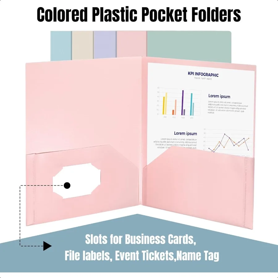 Plastic Folders with Pockets Pack of 5 Muted Pastel Colors Heavy Duty 2 Pocket File Folders Letter Size Pocket Folders for Scho