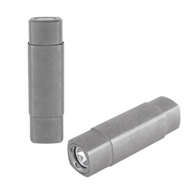 Titanium Alloy Emergency Flashlight Rechargeable Keychain Light with Necklace Outdoor Survival EDC Tool Pocket LED Strong Light