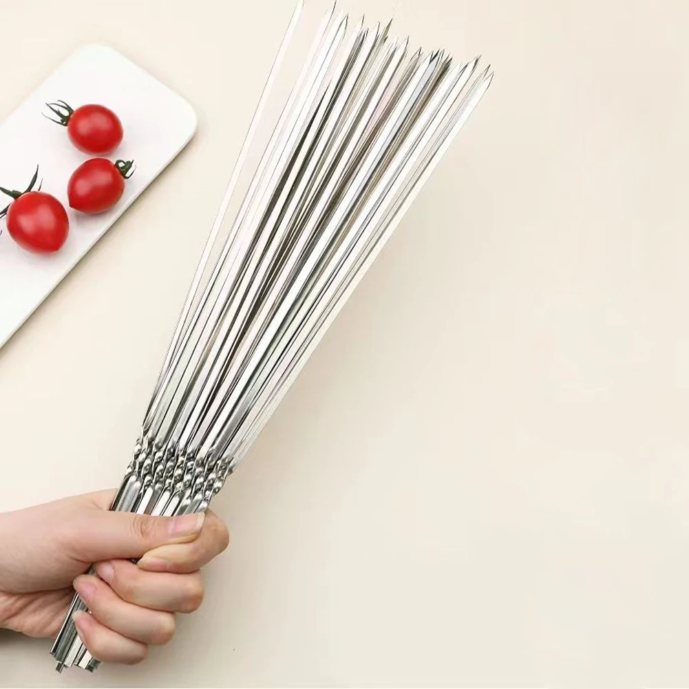 20pcs Kabob Skewers Portable Flat Barbecue Skewer Stainless Steel Reusable BBQ Grill Accessories