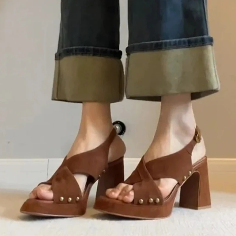 Sandalias de Tacón Alto para Mujer, Zapatos de Moda con Plataforma, Elegantes para Fiesta, Pantuflas de Diseñador, Nuevas, Retro, de Lujo, Mujer, Zapatillas