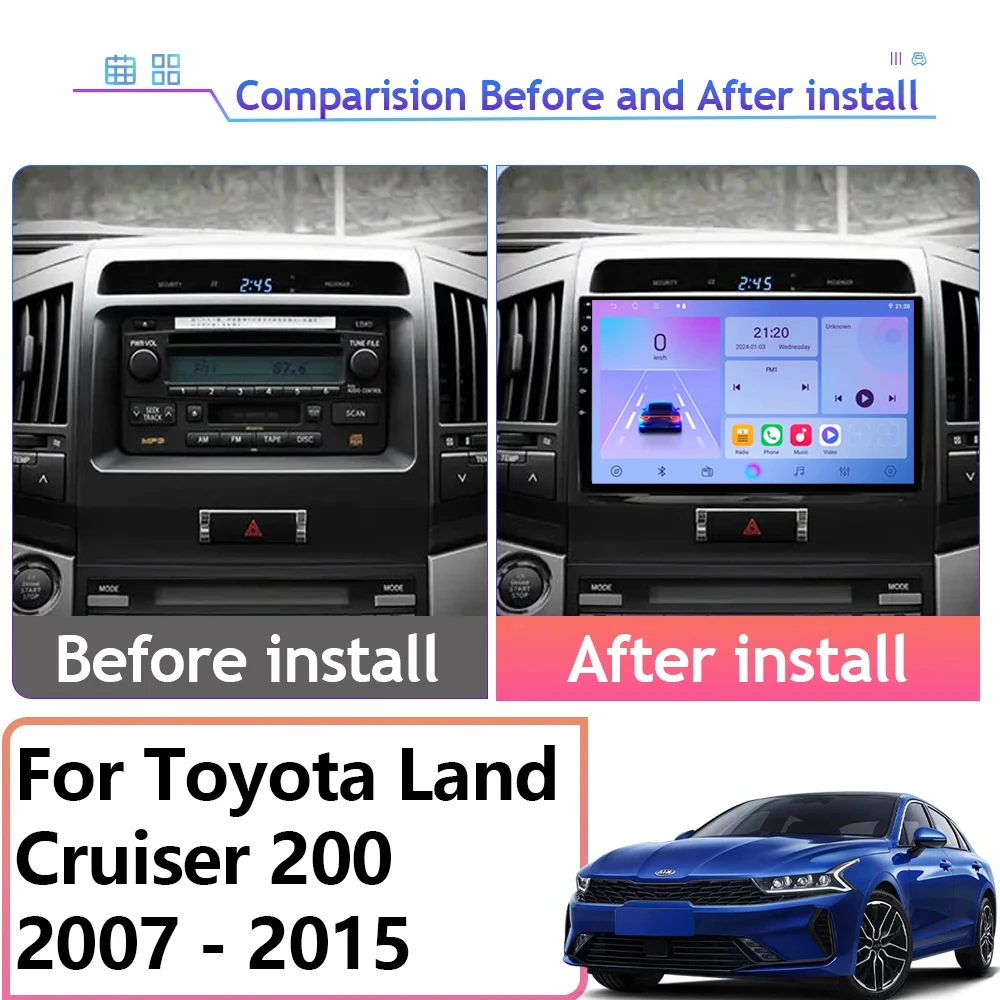 Android 14 For Toyota Land Cruiser 200 2007-2015 Multimedia Player Carplay Head Unit Auto Radio Navigation stereo No 2Din DVD BT