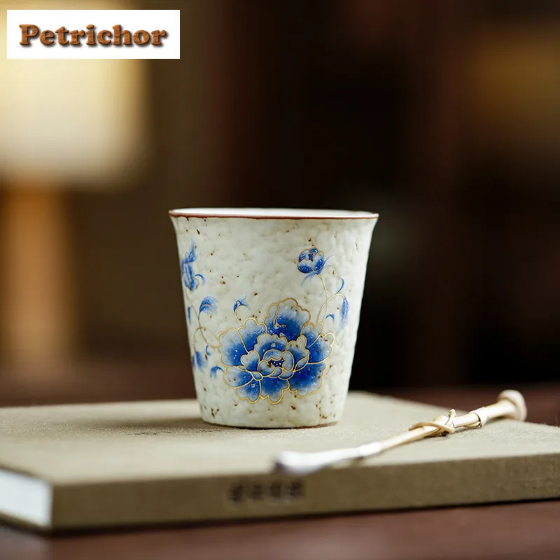 

100ml Outline In Gold Blue Peony Cola Mug Master Mug Bubble Teacup Cold Hot Water Jug Household Office Water Cup Teaware Craft