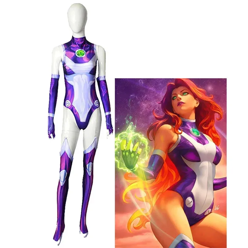 

Starfire Teen Cos Titans Superhero Jumpsuit Zentai Bodysuit Halloween Anime Cosplay Costume Sexy Women Carnival Party Outfits