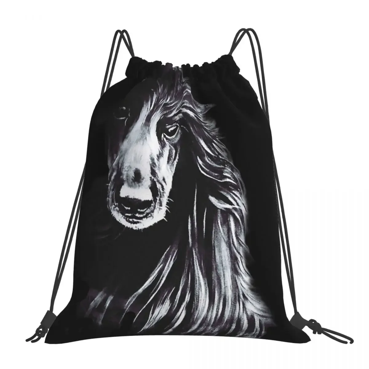 Afghan In Shadows Black Afghan Hound Backpack Portable Drawstring Bags Drawstring Bundle Pocket Sports Bag BookBag For Man Woman