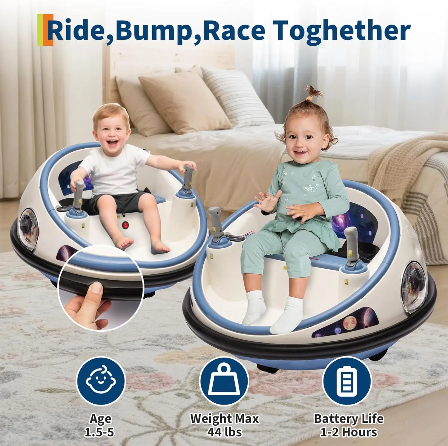 Ride on Electric Bumper Car for Kids Toddlers 12V 2-Speed 360° Spin with Remote Control Lights & Music for Boys & Girls Ages 1-5