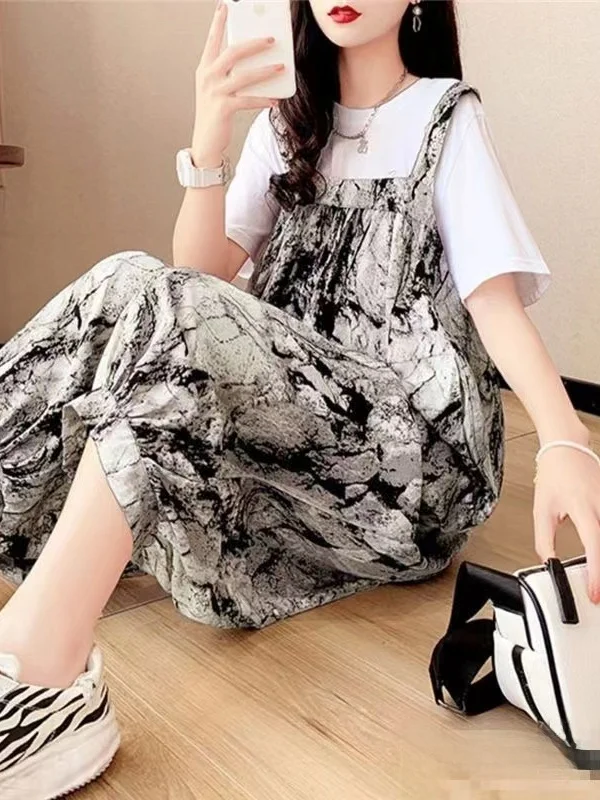 

Summer New Style Loose Fit Overalls Two Piece Set plus Size Pear Shaped Body Slimming Ensemble Korean Style Commute Wear