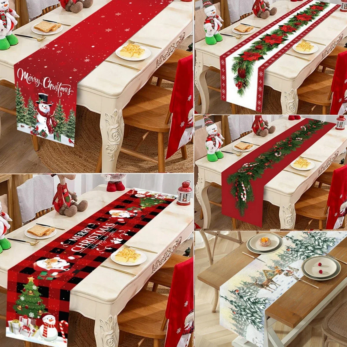 

Christmas Table Runner Merry Christmas Decoration for Home Xmas Party Decor 2024 Navidad Notal Noel Ornament Happy New Year 2025