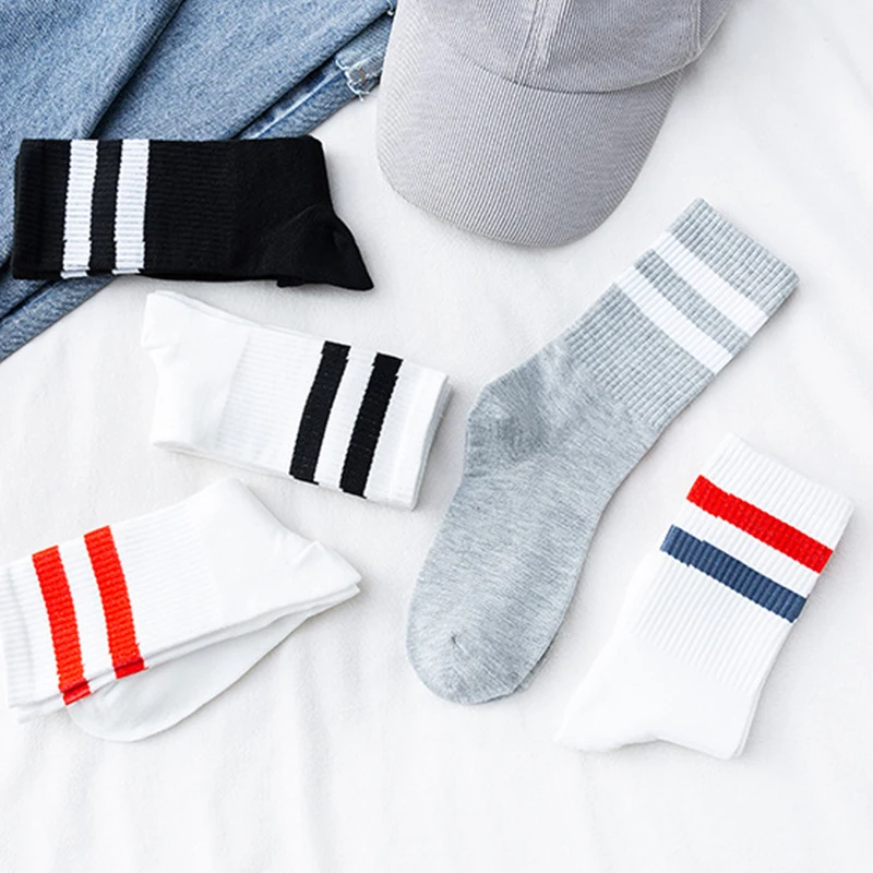 5 Pairs of High-Quality Mid Length Unisex Socks Popular Parallel Bars Comfortable Soft Casual Breathable Sports Socks