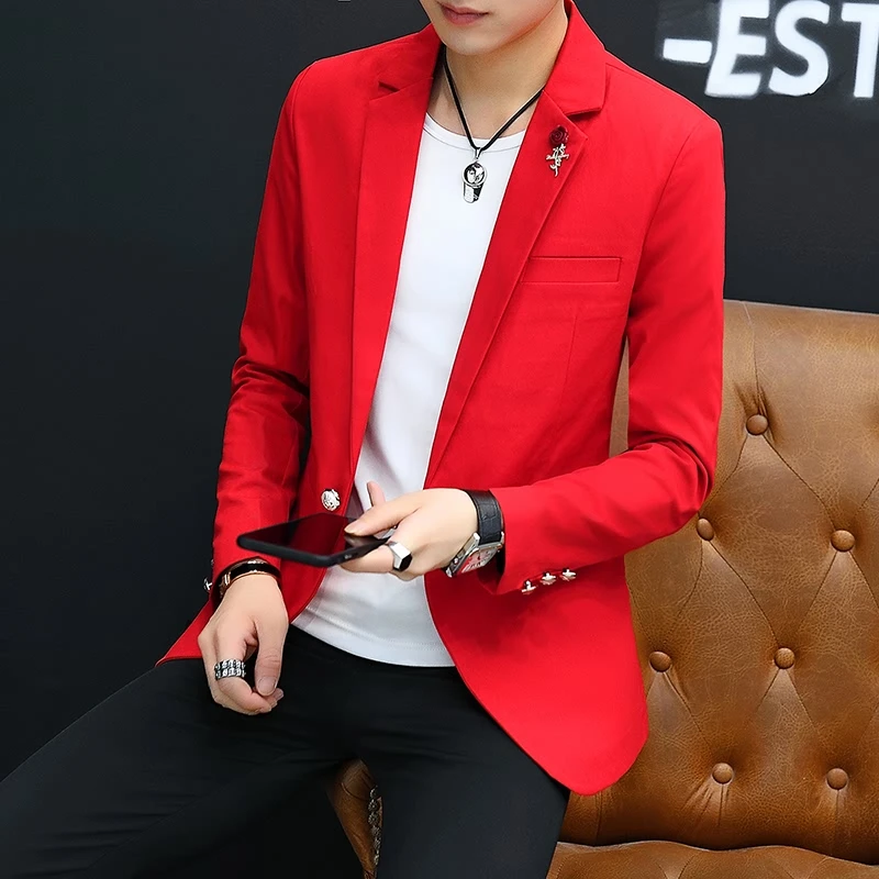 بدلة رجالية حمراء بقصة ضيقة كورية Sle للشباب غير رسمية Jaet عصرية واحدة West irt Haome معطف غربي صغير للخريف Faion #2