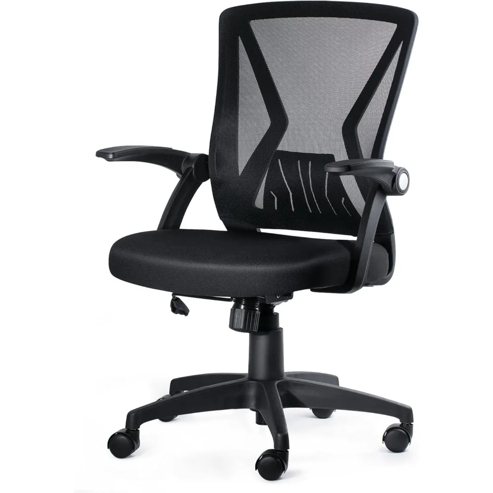 Mid Back Mesh Office Chair Ergonomic Swivel Black Mesh Computer Chair Flip Up Arms with Lumbar Support Adjustable Height Task C