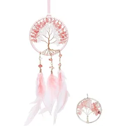 1 PC Dream Catcher Feather Dream Catchers Crystal Beads Small Tree of Life Dream Catchers Chakras Catchers for Pink making kit