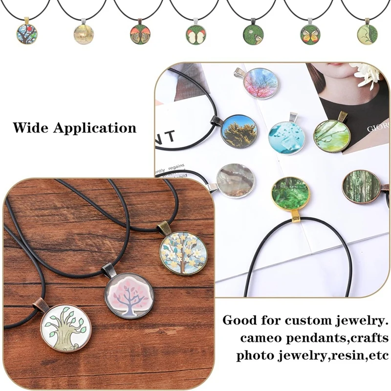 

210Pcs Pendant Trays Kit with Glass Cabochon and Necklace Cords SetJAS