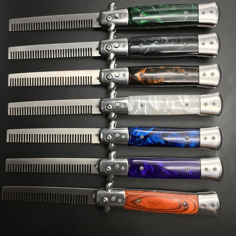 Stainless Steel Foldable Automatic Combs Butterfly Mens Pocket Knife Comb Knife Brushes Hair Trimmer Comb Brush Accessories