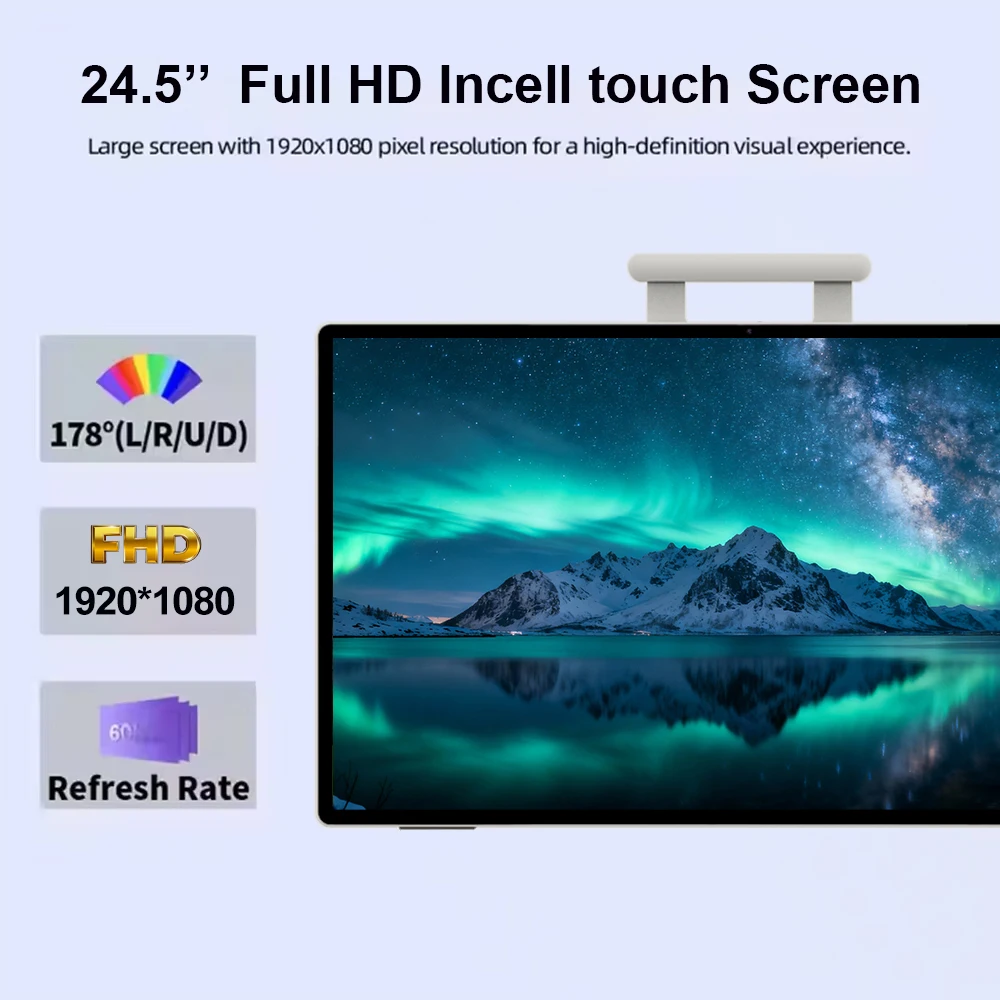 TV touch IPS portatile da 24" Android 14 1080P per campeggio, tablet regalo portatile con batteria da 77,7WH, fotocamera CPU 8G+128G 4K a 8 core