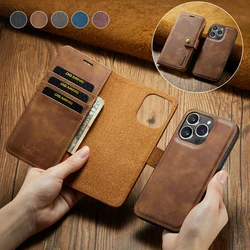 Flip Phone Case for IPhone 15 14 13 12 11 Pro Max XS XR X Plus 2 in 1 Detachable Magnetic Leather Wallet Card Holder Cover Coque