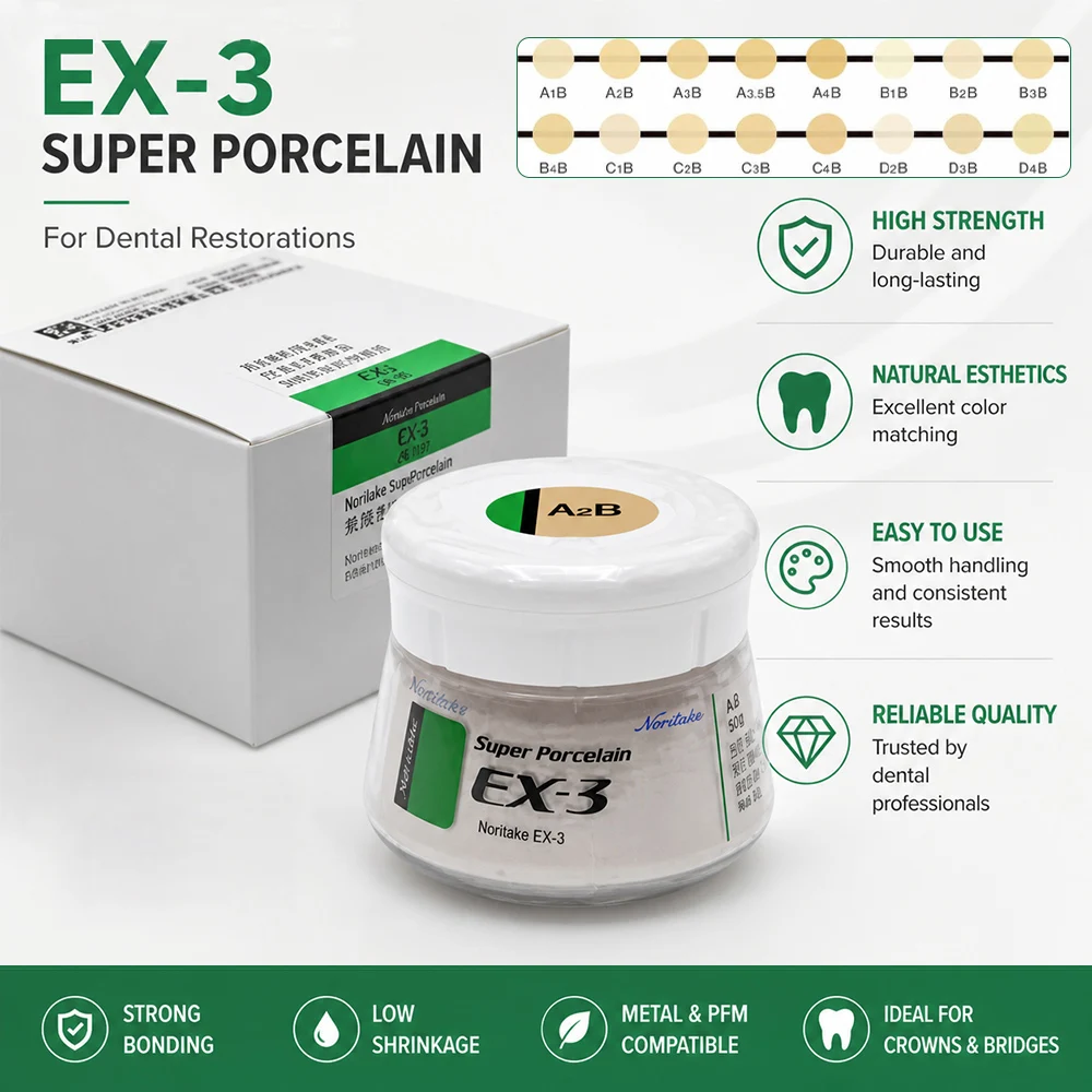 Noritake EX 3 Super Body 50g Ceramic Powder A1B A2B E2 TX Shade Range for PFM Dental Prosthetic Veneering