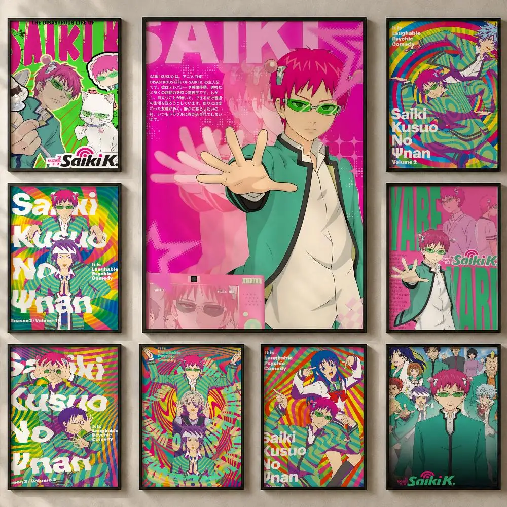 Funny Anime The Disastrous Life of Saiki K. Poster Art  Self-Adhesive No Glue Residue Wall Sticker for Home Office Nursery