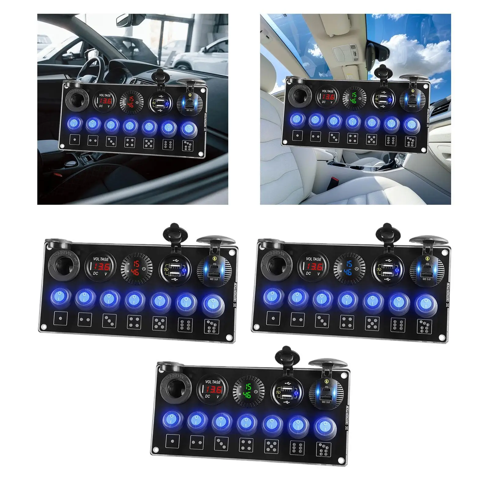 Charger Socket Panel Four Functions Panel Modified Lighter Socket USB Outlet Socket Panel for Boats Cars Truck Marine RV