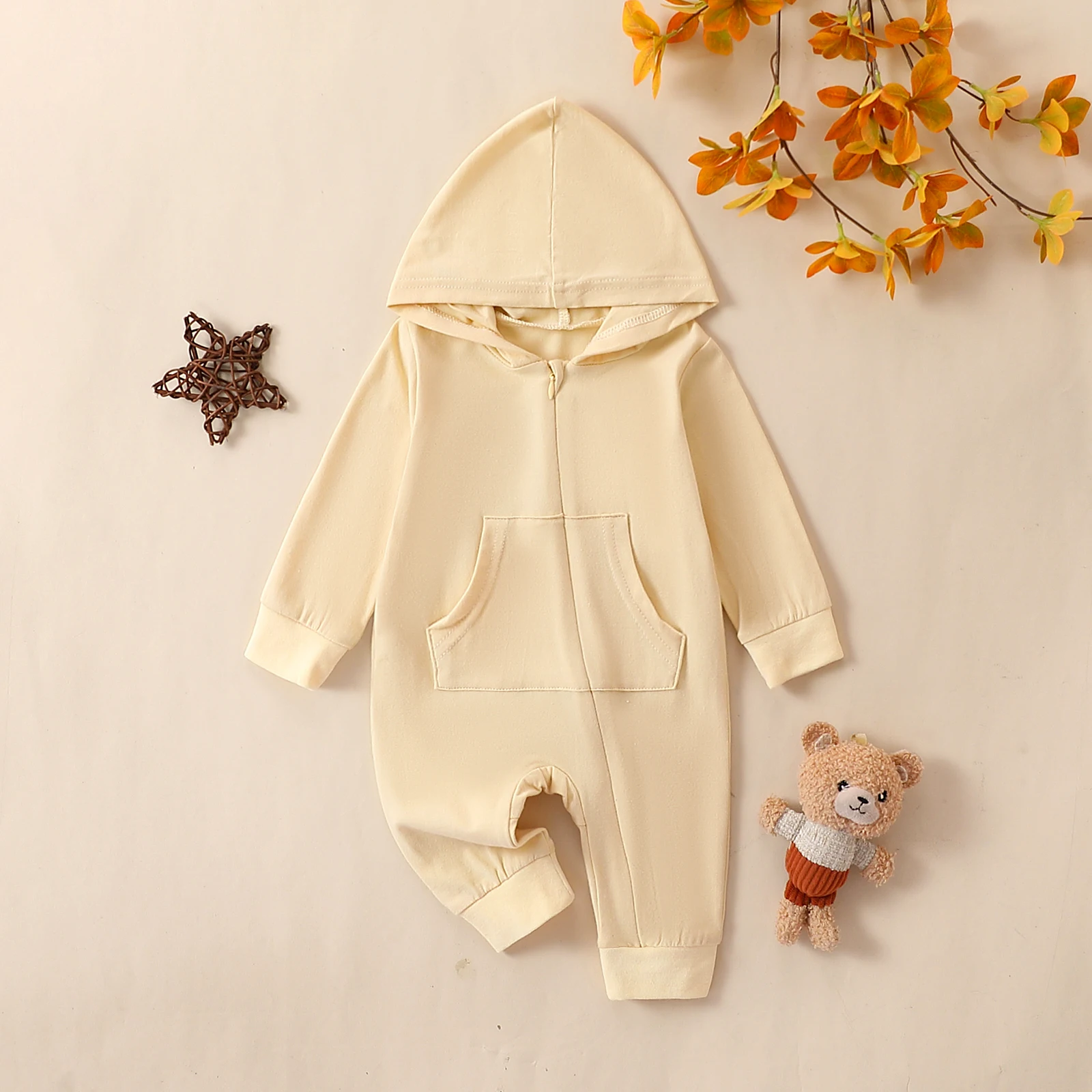 بوديكوكو-طويلة الأكمام رومبير مع سستة للطفل فتاة و صبي ، بلون بذلة مع جيب ، لطيف الملابس لحديثي الولادة #4