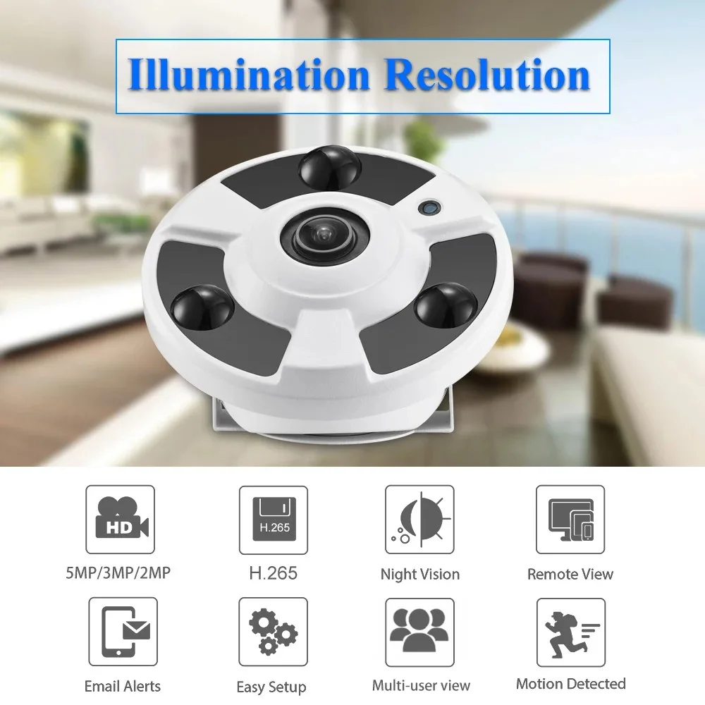 Gadinan Indoor 1.7MM Panoramic Fisheye Lens 4K 8MP POE IP Camera Infrared Night Vision Audio CCTV Home Security Surveillance