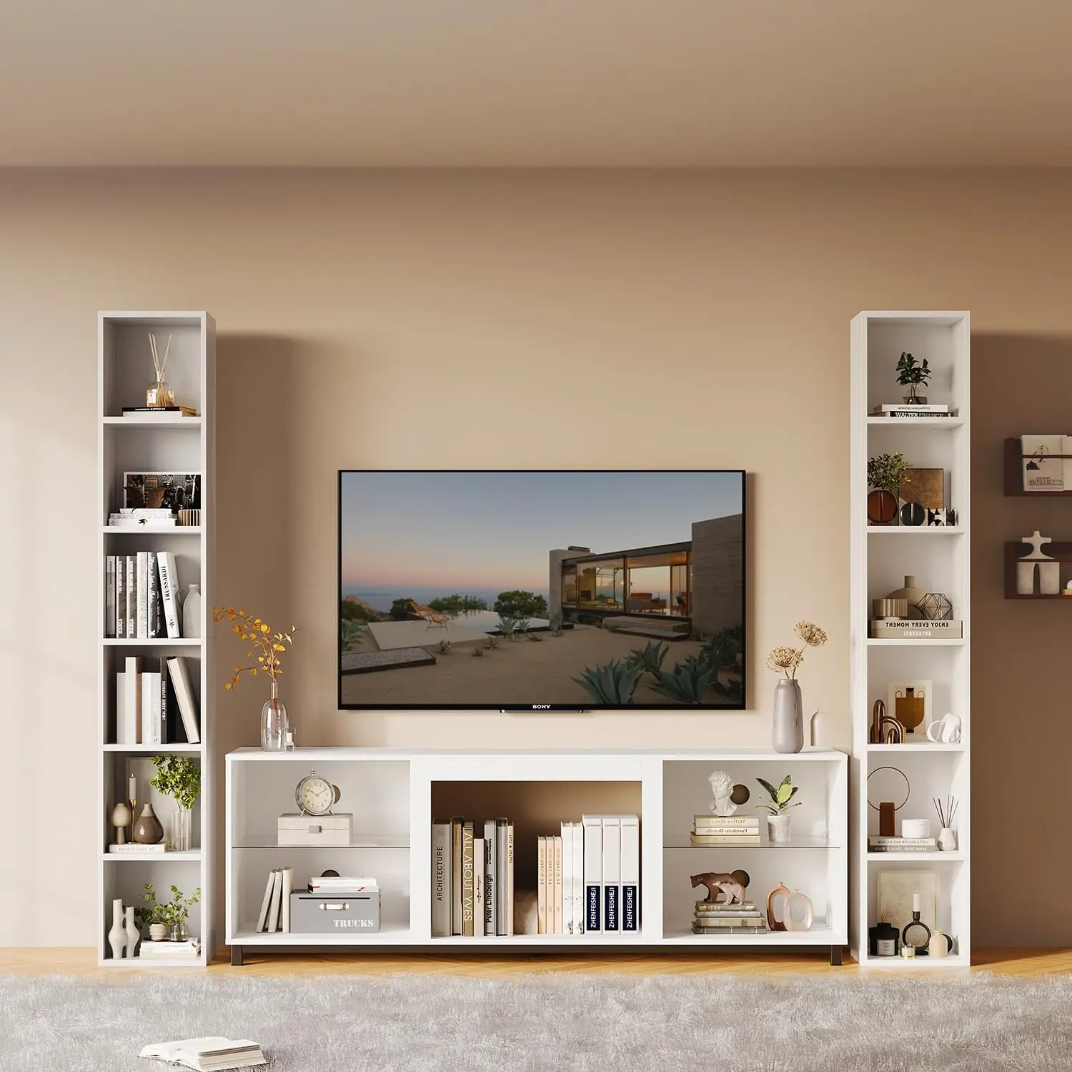 [وصول جديد! ]مجموعة أرفف كتب ضيقة طويلة مكونة من 2، خزانة كتب زاوية نحيفة مقاس 6 طبقات مقاس 71.5 بوصة، عرض رف برجي منظم مكعب مدمج DV