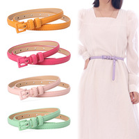 1.5x101cm Candy Color PU Leather Women Skinny Leather Belt Thin Waist Jeans Belt for Pants Fashion Metal in Pin Buckle Belt