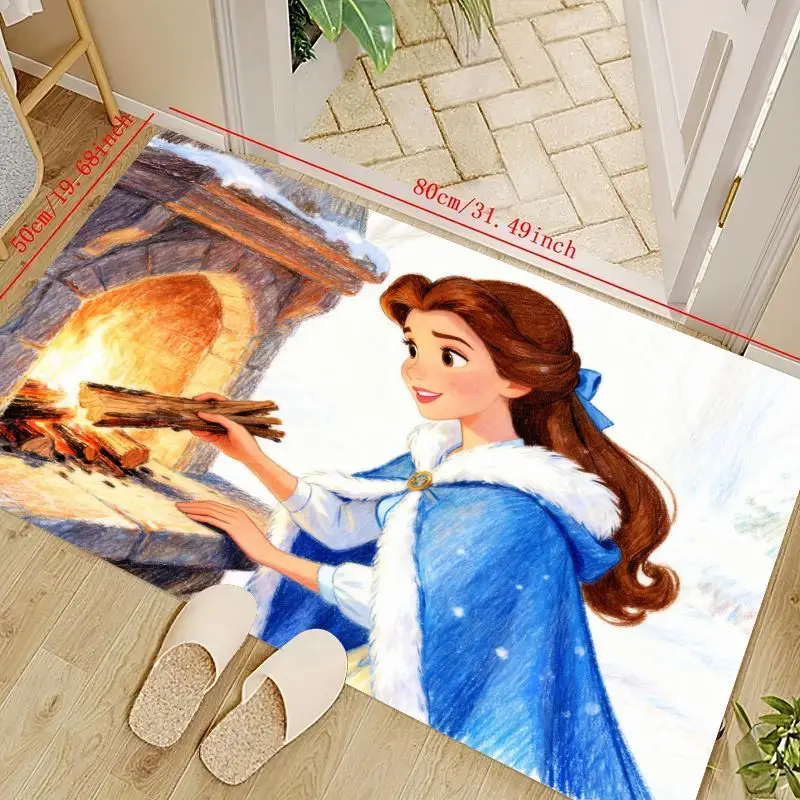

1 шт., зимний коврик для камина Disney Princess Belle, 50x80 см (19,68x31,49 дюйма), уютный коврик для снежной сцены для детской комнаты, спальни Liv