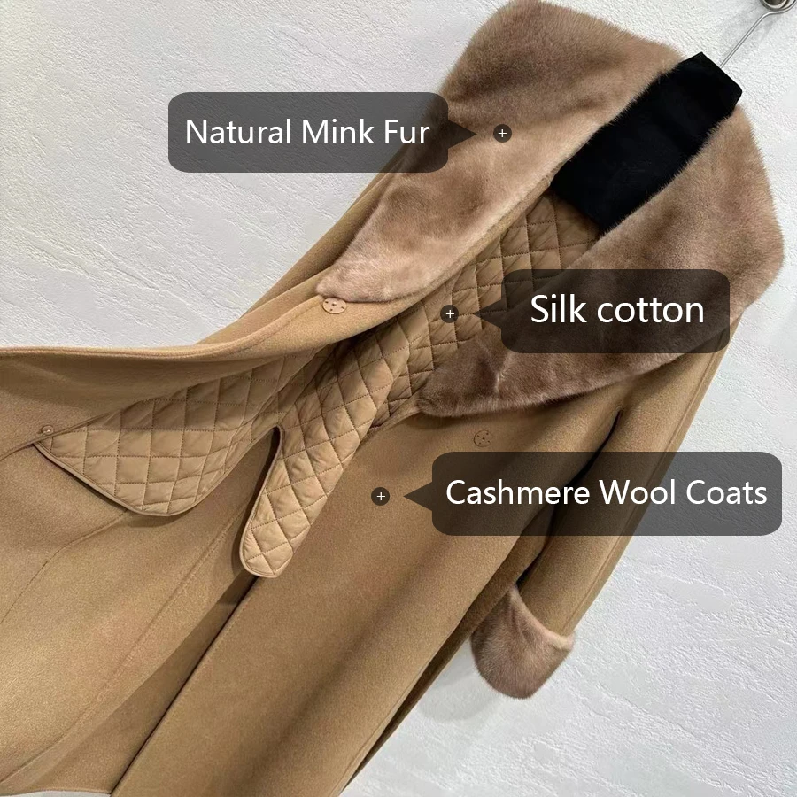 Veste en mélange de laine pour femmes, manteau en laine avec ceinture assortie, manteau de luxe en cachemire pour femmes, nouveau Style