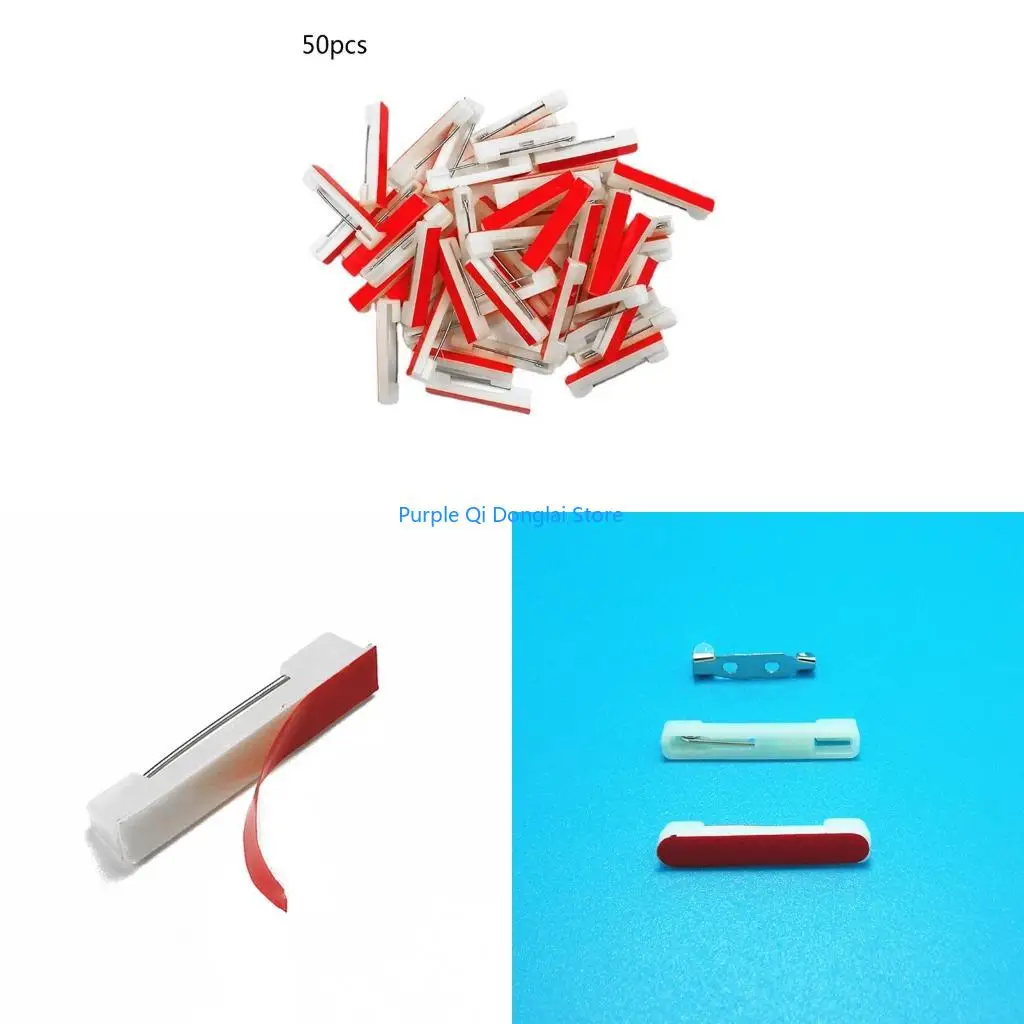L21E 50 Pieces Safety Pins White Plastic Self-Adhesive Badge Crafting Pins for Tag