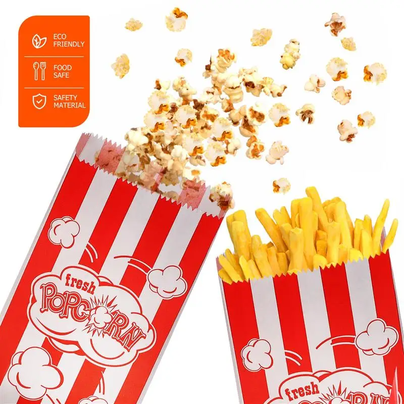 100 Pcs Paper Paper Microwave Paper Paper Popcorn Bags For Cups Machines Stripe Letter Pattern Printed Treats Bags for Paper