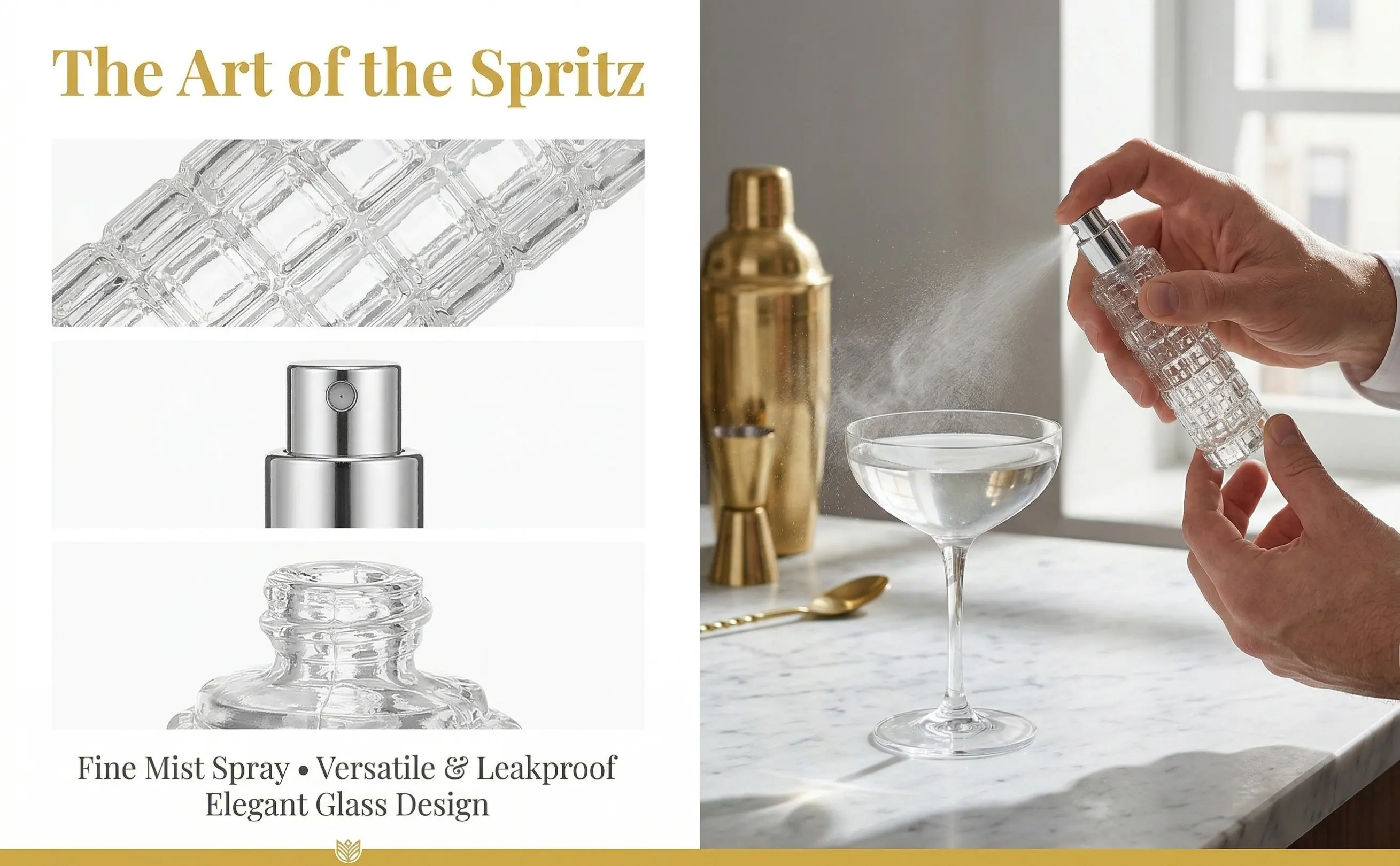 Crystal Glass Spray Bottle – Refillable Multipurpose Container for Perfume, Bitters, Essential Oils & Cocktails