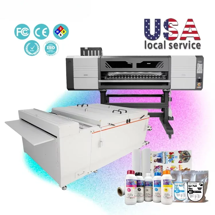 Industrial 1.2m large format dtf printer 8pcs i3200 printheads with lengthened powder shaker and dryer