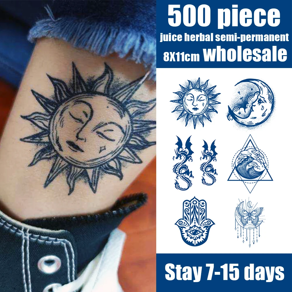 

500 Pieces 8x11cm 105 Styles Designs Wholesale Juice Herbal Semi-Permanent Stays 7-15 Day Tattoo Sticker Large Temporary Tatoo