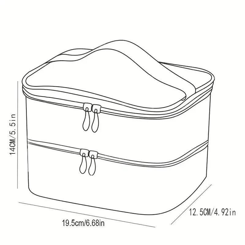 Waterproof Double Layer Makeup Bag with Brush Holder, Polka Dot Travel Cosmetic Organizer, Durable Zippered Toiletry Pouch for W