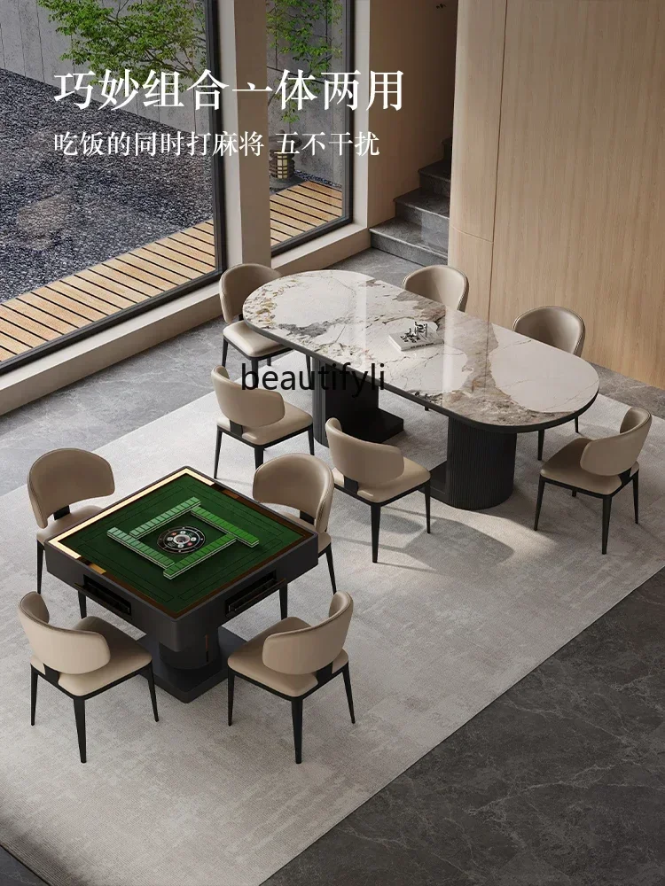 

SS 7304new style Light Luxury Stone Plate Mahjong Table Dining Table Double-Use Living Room Home Small Apartment Fully Automatic