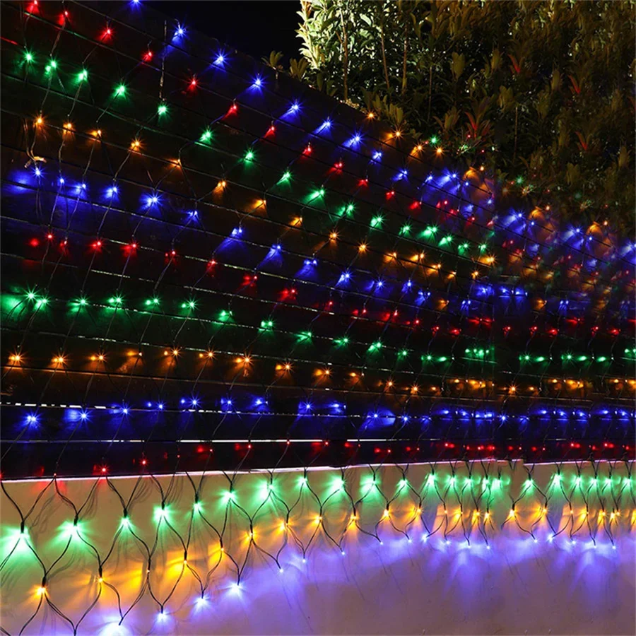 3X2M Solar Net Lights Outdoor Mesh Light 204LED Waterproof Green Wire Solar Net String Light for Bushes Trees Patio Garden Decor